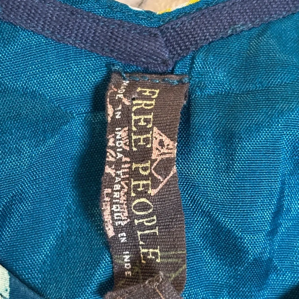 Free People Teal Floral Mini Dress with Navy Lace Trim